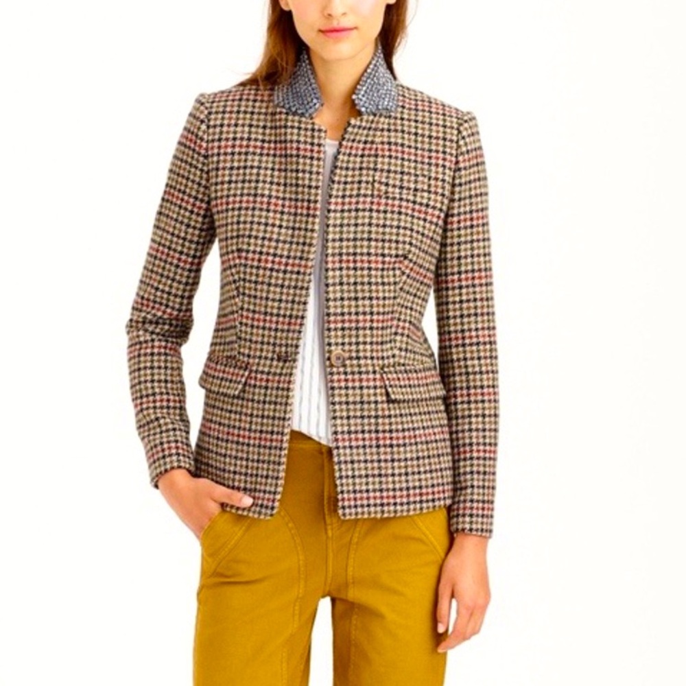 NEW J Crew 100% wool Regent Blazer crystal collar houndstooth jacket 2 - Picture 4 of 13